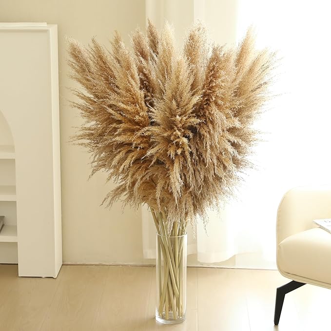 Wertuirk 12 Stems 46 inch Tall Pampas Grass Decor - Large Fluffy Dried Pompas Grass for Floor Vase - Rustic Wedding, Baby Shower, Party, Farmhouse, Boho Home Decor…