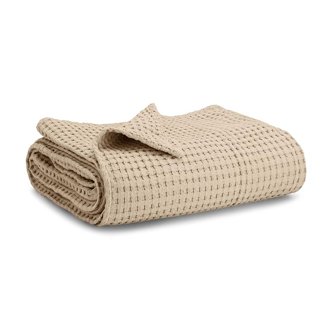 Comfy Cubs Waffle Weave Baby Blanket - 40” x 40” Cotton Blanket with Textured Design - Lightweight Swaddle for Bed, Crib, Stroller, or Couch - Soft and Cozy Cover for Toddlers, Boys & Girls - Sand