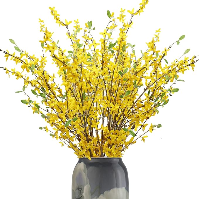 Artificial Forsythia Branches, 12 Pcs 39.4 Inch Cherry Blossom, Spring Flowers Artificial for Decoration, Silk Forsythia Flowers Artificial Orchids Wedding Office Home Party Dining