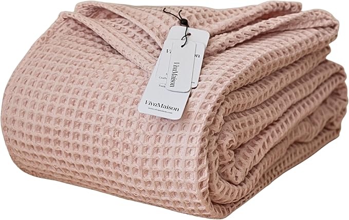 Premium Waffle Throw Blanket Twin Size Pink - Premium Quality, 100% Turkish Cotton, Light and Airy Waffle All-Season Quilt - Luxury Decorative Bedspread (Pink Powder, Twin 63" x 91" Inch)