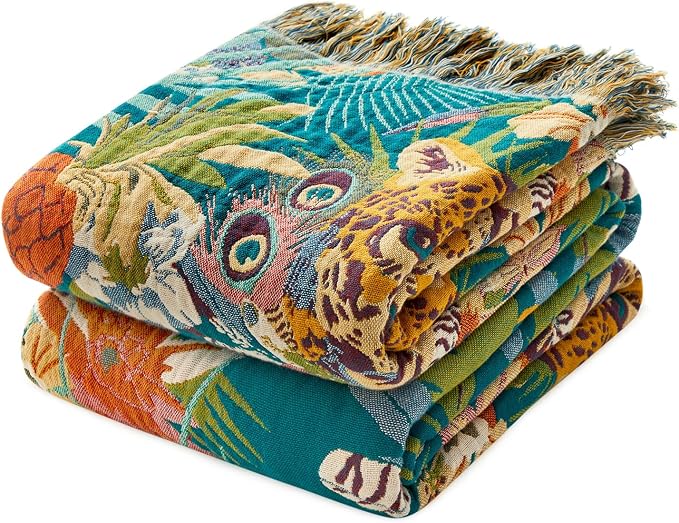 MSGKV Throw Blanket for Couch Bed Cotton Leopard Animals Twin Size Blanket 60"x80" Muslin Summer Breathable All Seasons Lightweight Farmhouse Blankets