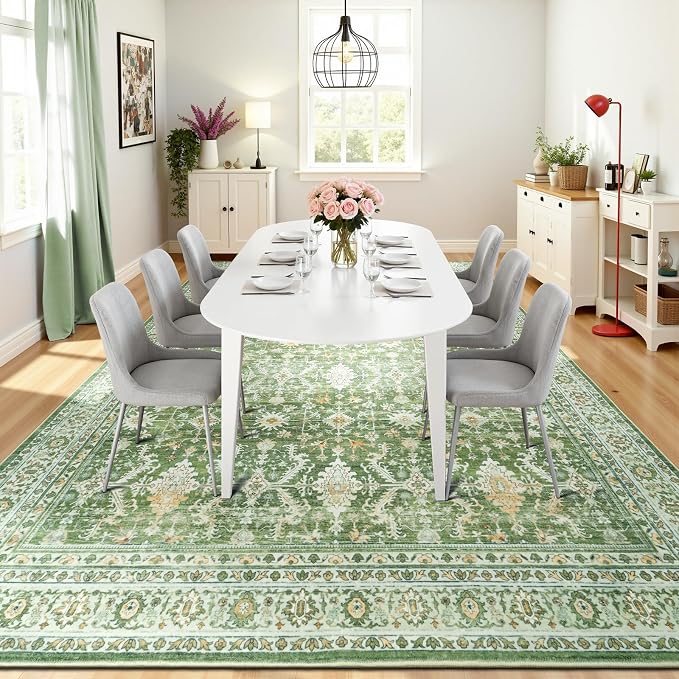 Lofus 8x10 Area Rug for Living Room, Light Green Washable Area Rugs with Non-Slip Backing,Soft Boho Carpets for Bedroom Dining Room Home Office Indoor Nursery