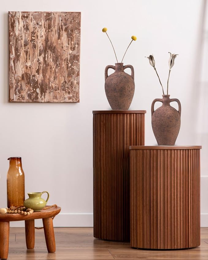 UPWOIGH 13.8in Terracotta Vase with Handles | Rustic Brown Finish, Distressed Ceramic Texture, Amphora Style, Pampas Grass Display, Mediterranean Farmhouse Décor