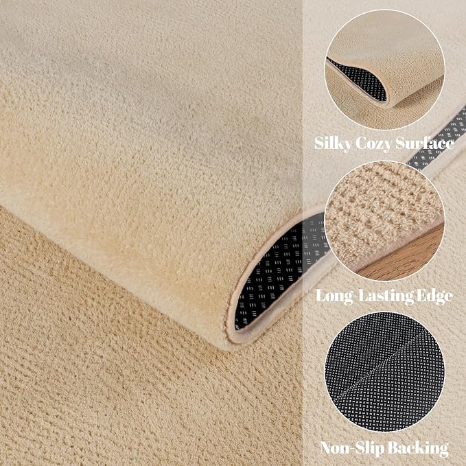 qulint Tan Hallway Rug 2x8, Modern Soft Bedroom Runner Rug Non Slip Washable Thickened Memory-Foam Indoor Kitchen Runner, Minimalist Solid Carpet for Living Room Entryway Home Decor