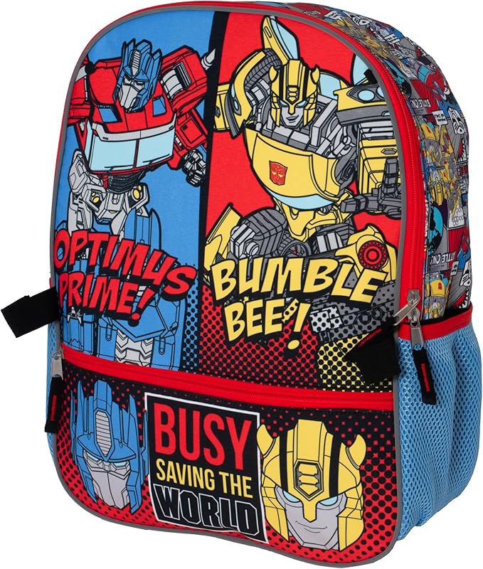 AI ACCESSORY INNOVATIONS Transformers 5 PC Backpack Set, Bumblebee & Optimus Prime School Bag 16”, Blue & Red