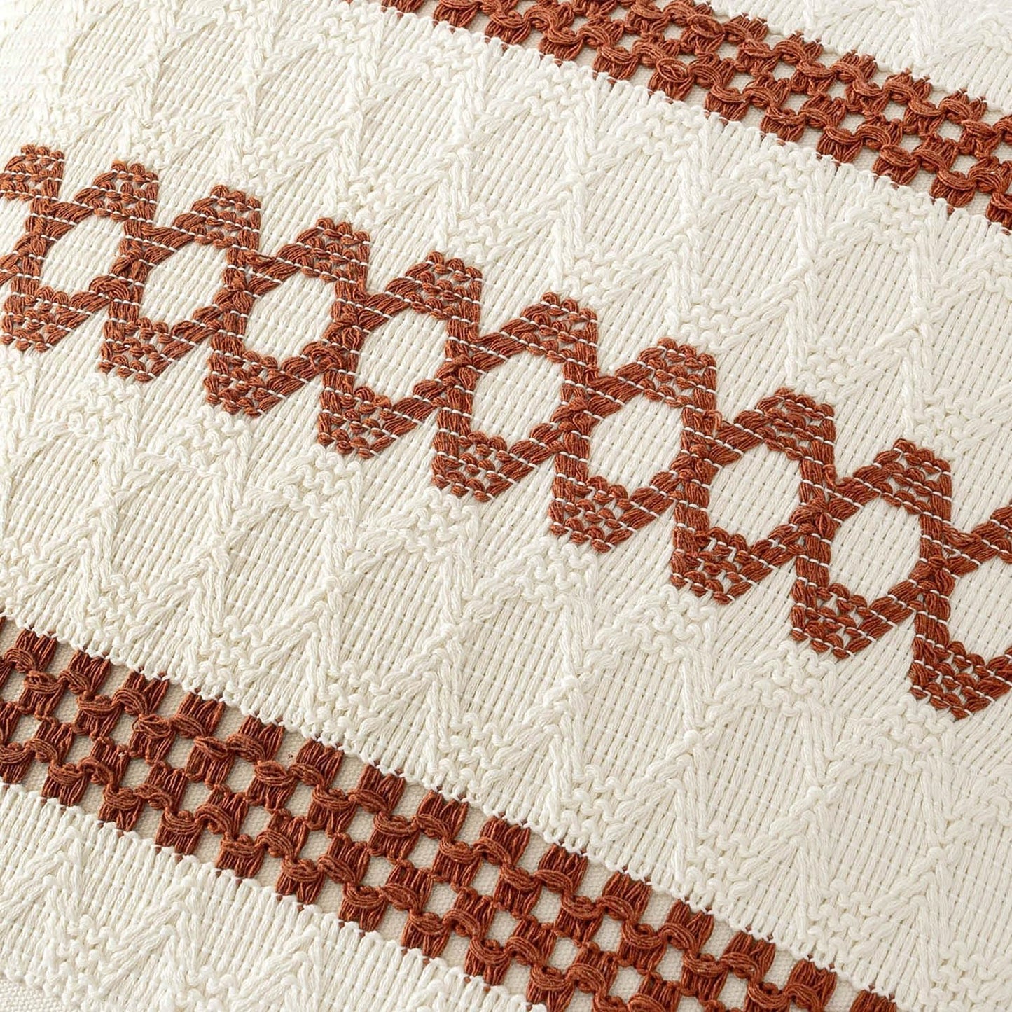 MIULEE Set of 2 Rust Fall Decorative Pillow Covers 18x18 Inch Farmhouse Rustic Boho Couch Throw Pillows Modern Cotton Cushion Covers Retro Cute Macrame Woven Home Decor for Bed Sofa Chair