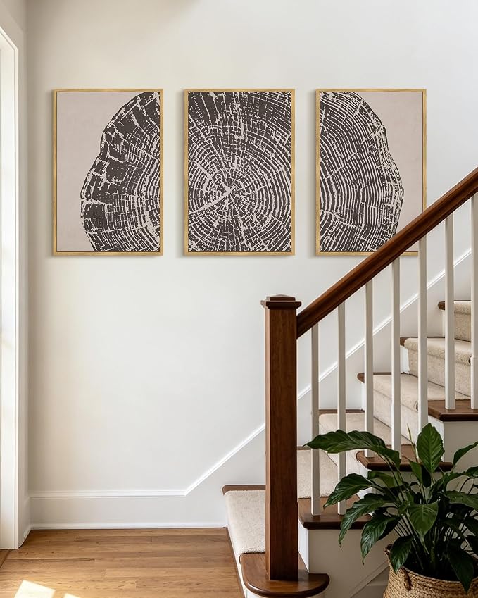 PHOPAGO Vintage Tree Rings Wood Framed Wall Art Large 16x24in Modern Retro Rustic Wood Stump Wall Decor Nature Farmhouse Art Prints Bedroom Living Room Home Decor- Natural Framed
