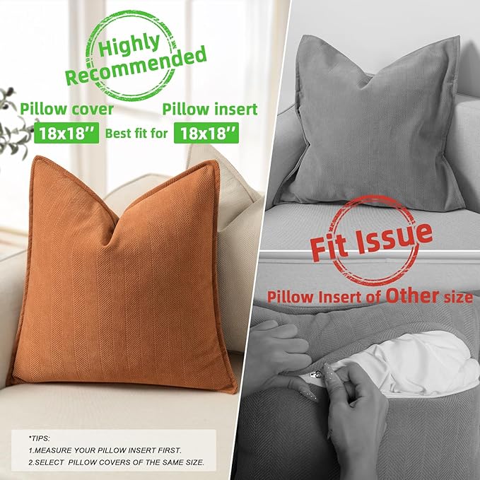 ZWJD Orange Pillow Covers 18x18 Set of 2 Chenille Throw Pillow Covers with Elegant Design Soft and Luxurious Decorative Throw Pillows for Couch, Bed, and Home Decor