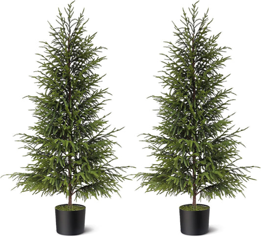 4ft Christmas Norfolk Pine Tree Artificial Christmas Tree Faux Potted Plants for Front Porch Christmas Indoor Outdoor Decor（2 PCS