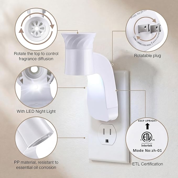 Saillong 1 Pack Wall Fragrance Plug with Night Light, Compatible with Bath & Body Works WallFlower Refills, ETL Certified, Rotatable Plug Design Fragrance Diffuser for Home & Office