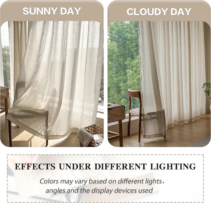 MAIHER Extra Wide Pinch Pleated Curtains 84 Inch Length Natural Linen Semi Sheer Pleated Drapes with Hooks Light Filtering Curtain for Living Room Patio Door 1 Panel 100 W x 84 L