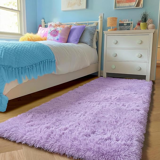 PAGISOFE Fluffy Purple Rug 2' x 6' Shaggy Runner Rugs for Bedroom Living Room, Furry Rugs for Bedroom Princess, Bedside Rug Nursery Christmas Decor Shag Carpet for Kids Teen's Room Decor Aesthetic