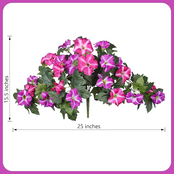 HyeFlora Artificial Flowers for Outdoors 2PCS Faux Petunias Silk Fake Flowers for Outside Planter UV Resistant Realistic Home Garden Porch Decor (Fuchsia)