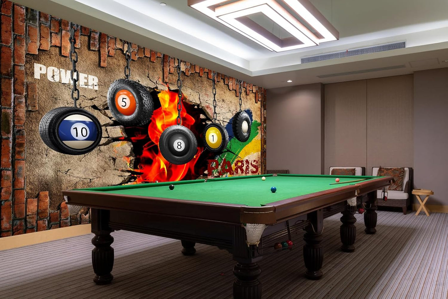 Industrial Wallpaper Billiard Tire Wall Mural for Pool Room(Not Peel and Stick)