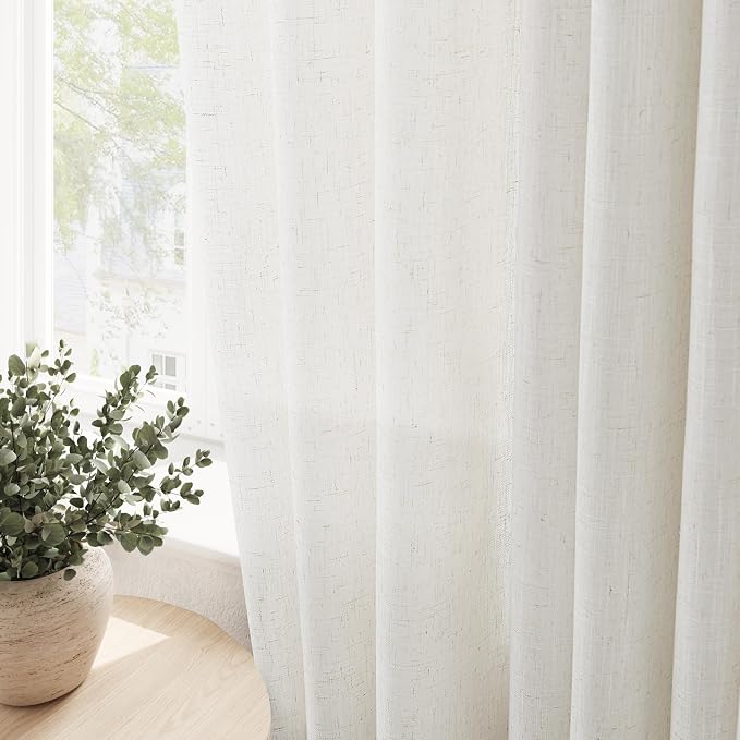 Nanspring Cream Linen Curtains 102 Inches for Living Room 2 Panels Set Light Filtering Privacy Semi Sheer Extra Long Drapes Modern Elegant Cotton Textured Grommet Gauze Window Sheer Curtain 52x102