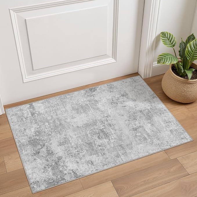 Tortania Area Rug Living Room Rugs - 2x3 Washable Soft Neutral Boho Moroccan Farmhouse Mat Indoor Floor Carpet for Bedroom Under Dining Table Home Office Decor - Ivory Grey
