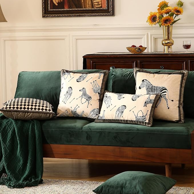 patdrea Designer French Velvet Throw Pillow Cover,Set of 4,-Brigitta | Vintage Pillow Case with Zipper,Green Vintage Floral Design,Decor Cushion Coverfor Couch Living Room Bedroom Sofa