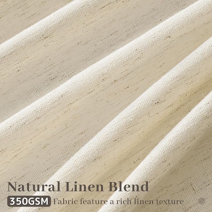 Beige Cream Pinch Pleated Linen Curtains 84 Inch Long for Living Room Bedroom 2 Panels Natural Birch Viral Back Tab Farmhouse Pinch Pleat Curtain with Hooks Rings Floor to Ceiling Semi Sheer Drapes
