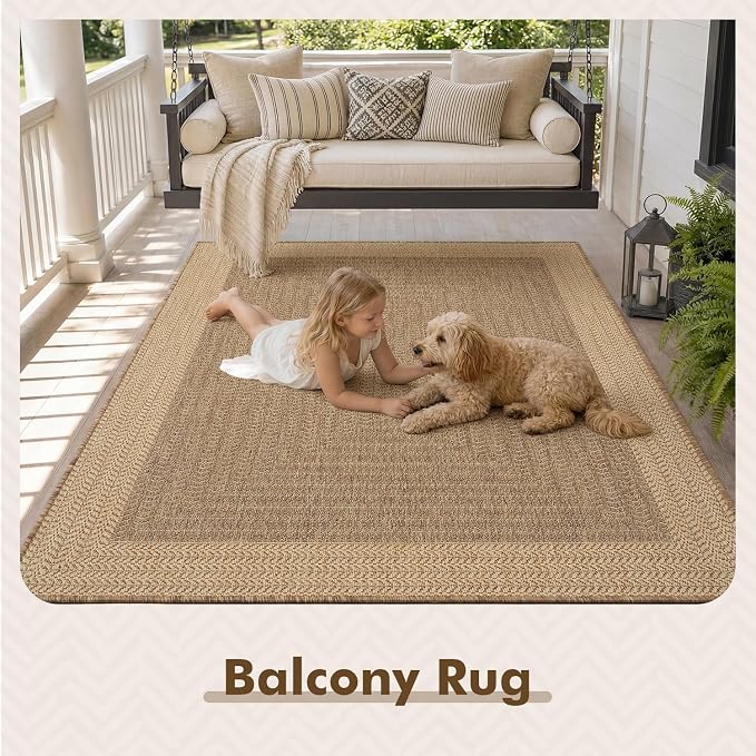 MontVoo-Outdoor Rug-Patio Rug 8x10 ft Polypropylene Indoor Outdoor Rugs Outdoor Carpet for Patio Deck Balcony Porch, Textured Weave, Durable for High Traffic, Fade-Resistant, Modern Neutral Brown