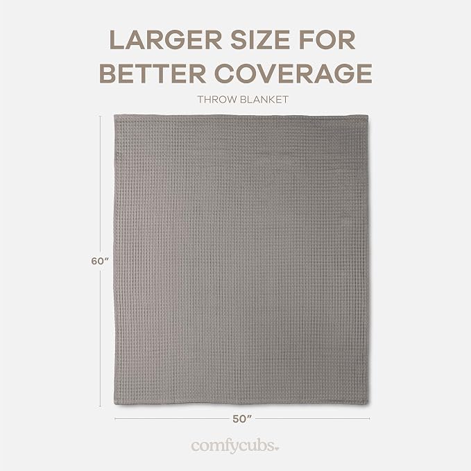 Comfy Cubs 100% Cotton Waffle Weave Throw Blanket Breathable Skin-Friendly Soft Lightweight Blankets - Perfect Warm Textured Blanket Layer - Size for Couch Bed & Sofa (Charcoal, 50" X 60")