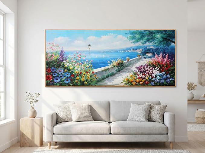 Arjun Blue Coastal Canvas Framed Wall Art Textured Extra Large 71"L x 32"W | Wall Decor Ocean Landscape for Living Room Bedroom Painting Prints with Hand Painted Seascape Picture Artwork Home Office