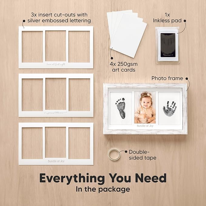 KeaBabies Inkless Baby Hand And Footprint Kit Frame and First 5 Years Baby Memory Book Journal - Personalized Baby Picture Frame for Newborn - 90 Pages Hardcover First Year Keepsake Milestone Book