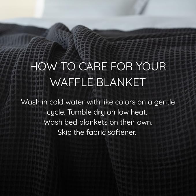 Premium Waffle Throw Blanket Queen Size Black - Luxury, Pure 100% Turkish Cotton, Light and Airy Waffle Weave All-Season Quilt - Lux Decorative Bedspread (Black, Queen 91" x 95" Inch)
