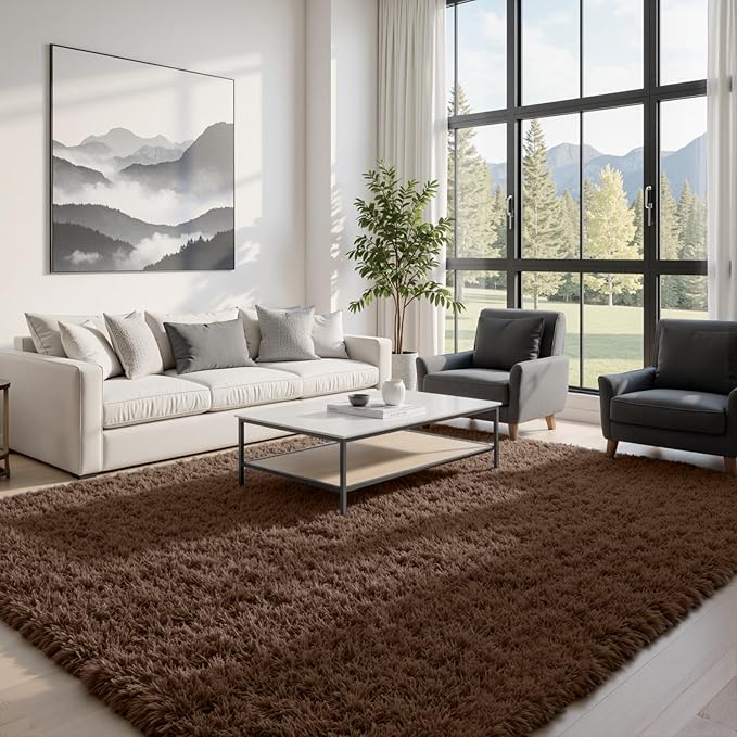 5x8 Area Rugs for Living Room: Soft Fluffy Shag Brown Rugs for Bedroom, Non Slip Large Fuzzy Plush Rug Indoor Floor Carpet for Nursery Kids Boys Girls Room, Dorms, Playroom, Modern Home Decor