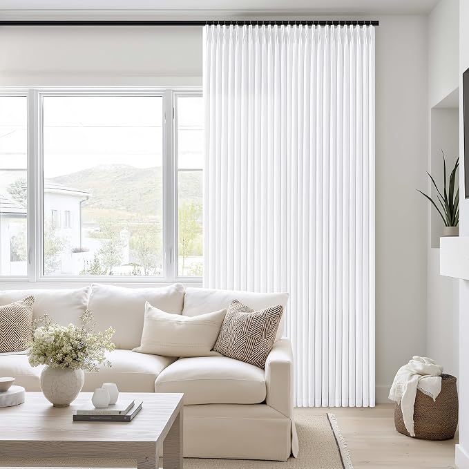 White Linen Curtains 86 Inches Long for Living Room Pinch Pleat with Hooks for Track System Back Tab Linen Textured Drape Light Filtering Semi Sheer Snow White Bedroom Window Curtain 86 Inch Length