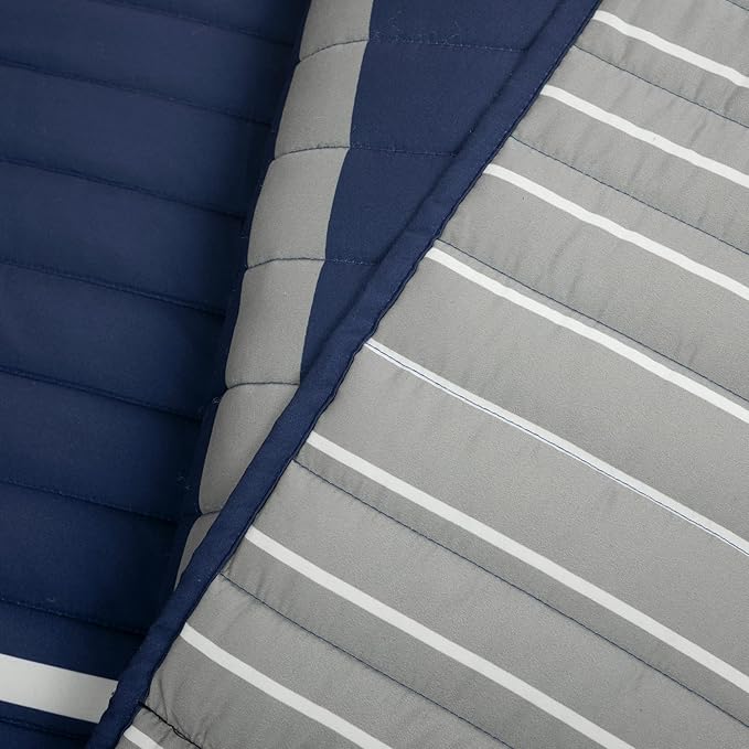 Lush Decor Baseball Game Reversible Quilt Twin Size 4 Piece Set Navy & Gray - Toddler Bedding Set Twin Quilt - Sports Bedroom Decor - Baseball Bedding