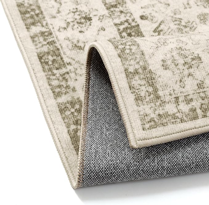 PureCozy Taupe 2x3 Entryway Rug Vintage Area Carpet Indoor Kitchen Washable Door Mat Entrance Small Low Pile Traditional Distressed Retro Accent Throw Rug Non Slip Office Bathroom