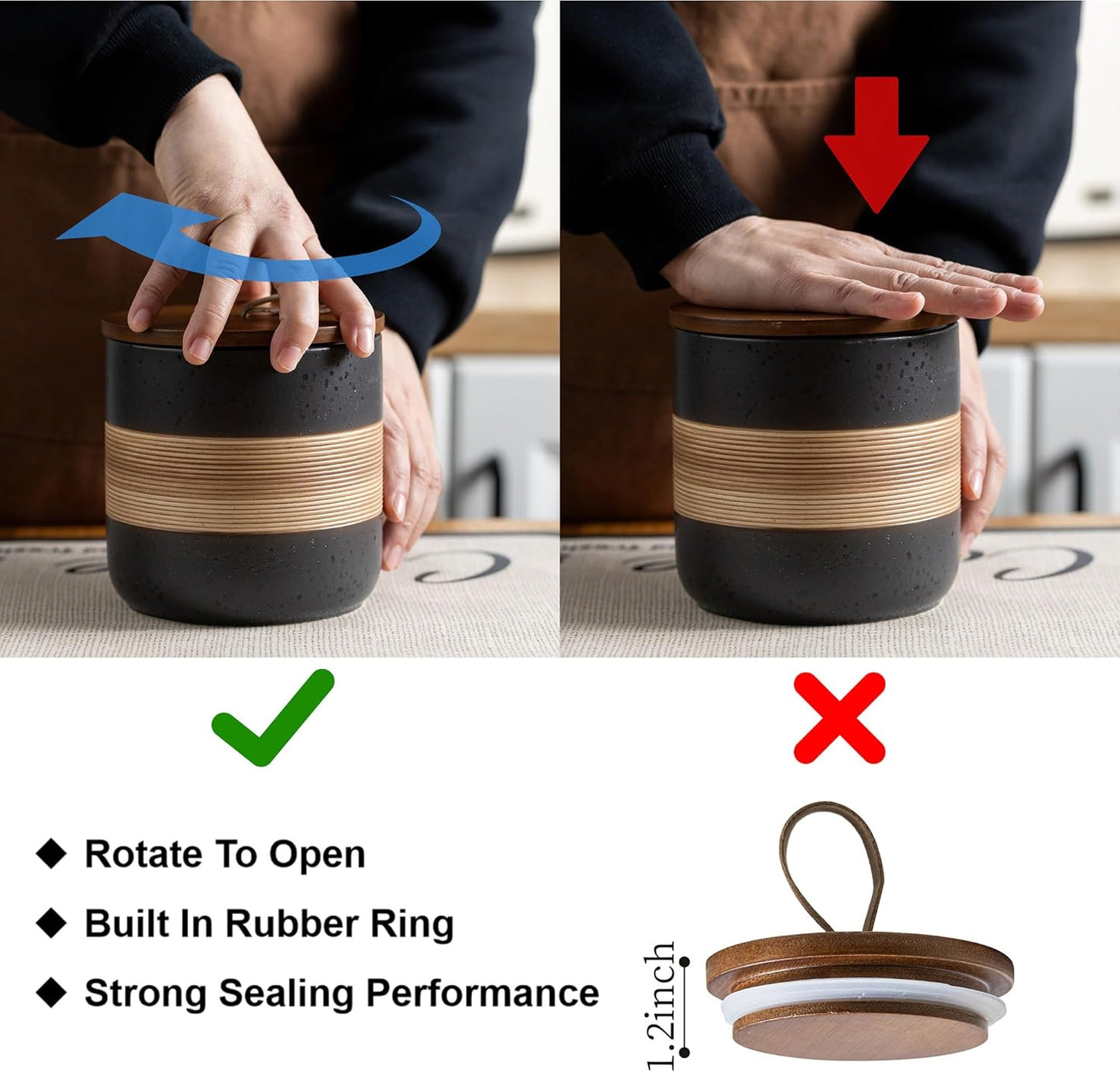 Ceramic Jar with Lid, Coffee Container Kitchen Food Storage Jars for Spice Sugar Tea Bag, Stackable Decorative Jars for Countertop, Black & 18oz