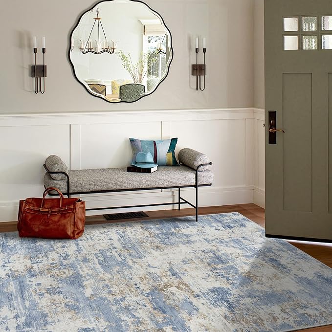 5x7 Area Rugs for Living Room Rug Washable: Modern Rug for Dining Room Bedroom Carpet Non Slip Low Pile 5 by 7 Indoor Abstract Nursery Home Office Blue