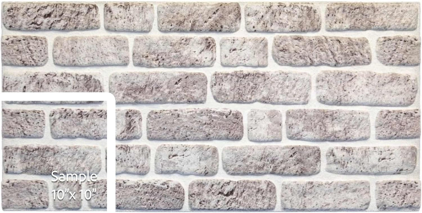Dundee Deco 3D Wall Panels Faux Brick - Cladding White Grey Stone Look Wall Paneling, Styrofoam, Sample, Size 10 x 10 in.