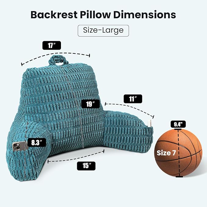 Large Reading Pillow for Sitting Up with Arms,Olive Corduroy | Back Pillow for Adults Backrest,19" Sitting Pillow Supports Reading,Gaming & Relaxing in Bed,Couch,Floor Corners