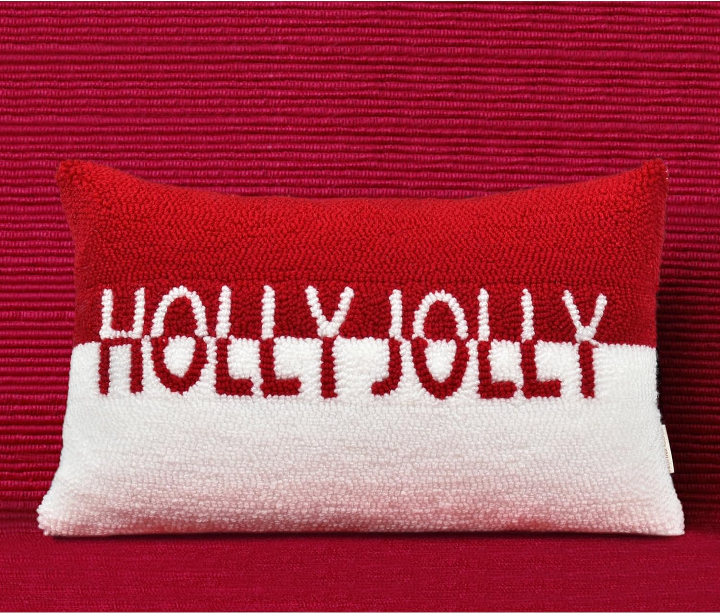 Holly Jolly Christmas Pillow Covers 12x20, Hooked Wool Embroidered Christmas Throw Pillow Covers Christmas Decorations Holiday Pillows for Home Couch,Red White