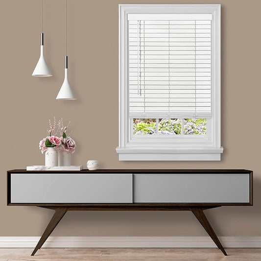 Cordless Room Darkening Plantation Blind - 30 Inch Width, 64 Inch Length, 2" Vinyl Slat Size - White - GII Madera Falsa Faux Wood, Light Filtering Horizontal Windows Blinds by Achim Home Decor