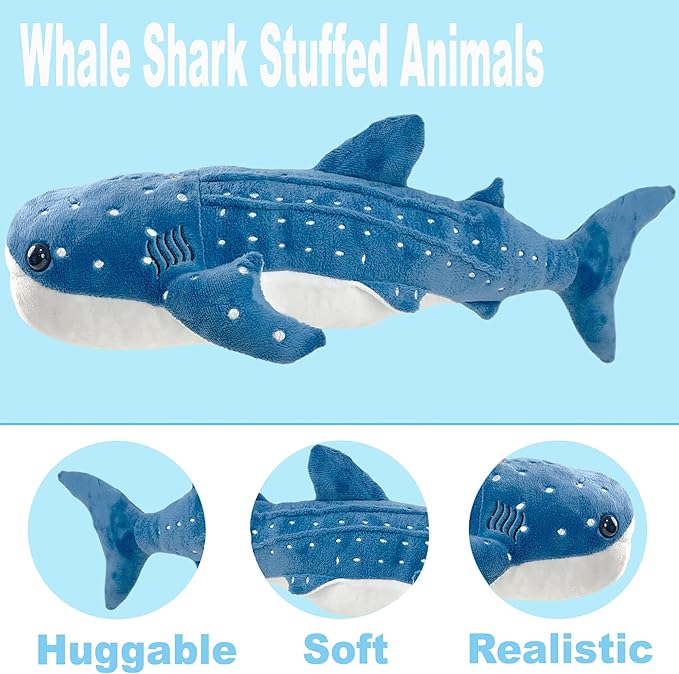 Mukouxun 39 Inch Whale Shark Stuffed Animal – Giant Plush Shark Pillow Toy, Realistic Big Whale Shark Plushie for Kids and Ocean Lovers, Large Cuddly Gift