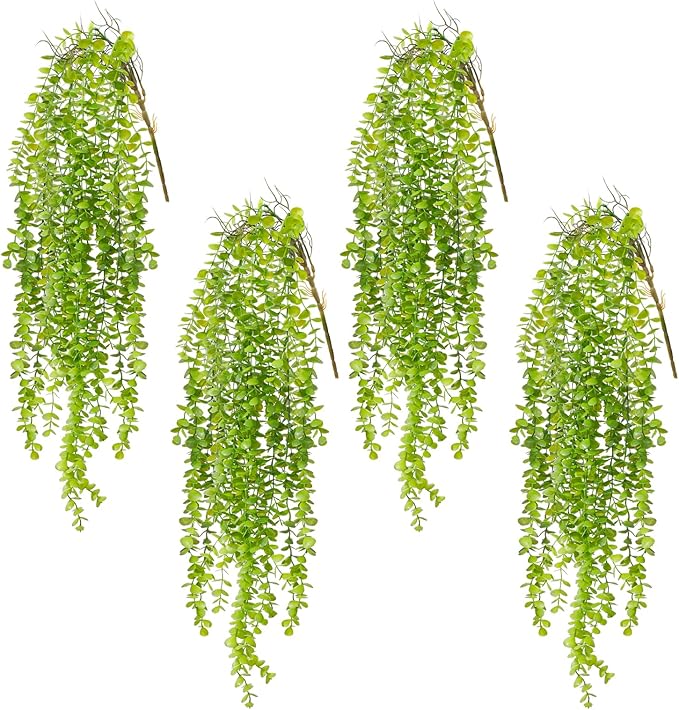 dallisten 4 Pack Fake Hanging Plants, 38" Artificial Hanging Eucalyptus Plants Greenery Vines UV Resistant Faux Trailing Plants for Indoor Outdoor Wall Shelf Porch Boho Home Patio Decor(4PCS Green)