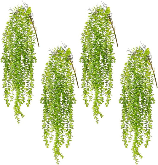dallisten 4 Pack Fake Hanging Plants, 38" Artificial Hanging Eucalyptus Plants Greenery Vines UV Resistant Faux Trailing Plants for Indoor Outdoor Wall Shelf Porch Boho Home Patio Decor(4PCS Green)