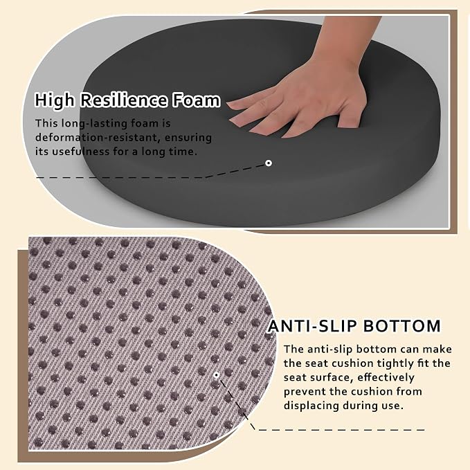 ELFJOY Round Chair Cushions for Dining Chairs Non Slip High-Resilience Foam Chair Pads 2" Thick Seat Cushions for Kitchen Chairs Set of 2 16" Black