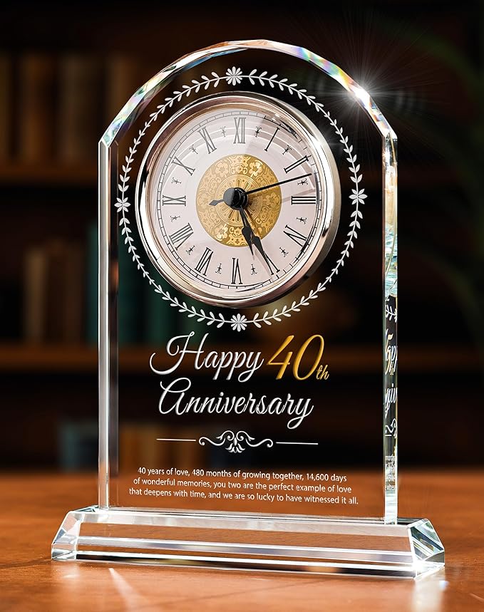 40th Wedding Anniversary Crystal Quartz Clock,40 Years of Marriage Gift,Happy Ruby Anniversary Decoration Gift,for Parents,Grandparents,Couple