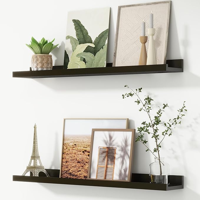 FLYJOE Picture Ledge Shelf, Floating Shelves Set of 2, 32 Inches Nursery Book Shelves for Toys Storage, Kids Bookshelf Wall Mounted for Living Room Bedroom Decor Books Photo Frames, Black