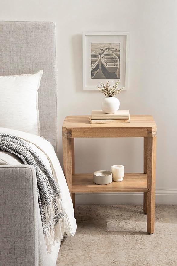 Kate and Laurel Talcott Mid-Century Rectangle Wood Side Table; 22 x 14 x 26; Natural Wood; Decorative Transitional Two Tier End Table for Use as a Bedroom Nightstand or Living Room Accent