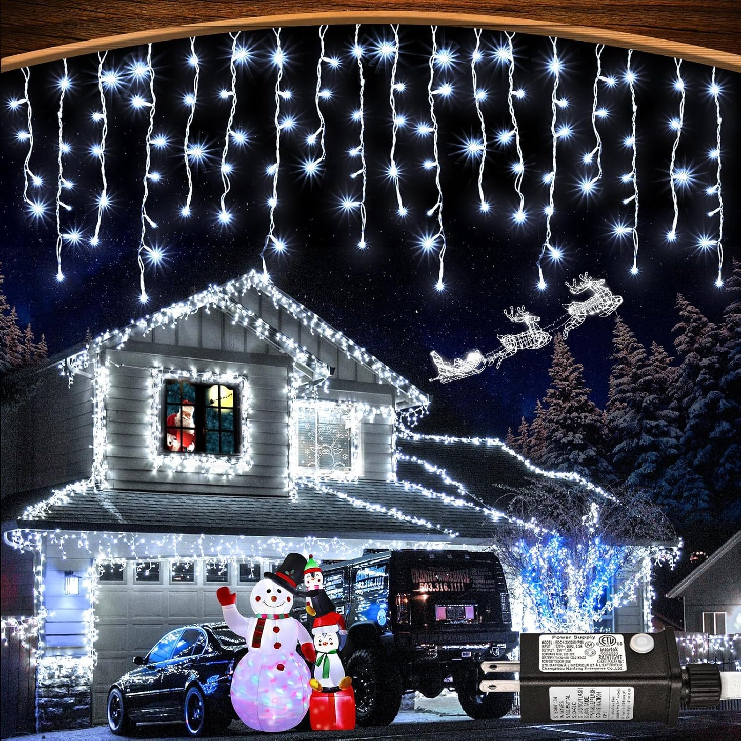 99ft 1216LED Icicle Lights for Outside, White Christmas Lights for House Patio Yard Porch Backyard Holiday Garden Xmas Exterior Decoration, Waterproof Twinkle Cluster Light Hanging Light All Year