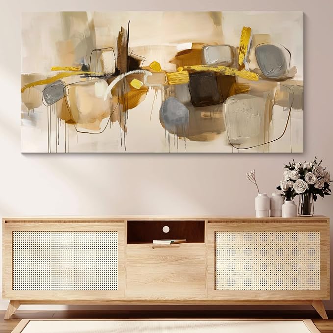 HGUAOA Abstract Wall Art for Living Room - Large Yellow and Orange Geometric Artwork - Modern Paintings for Office Decor - Contemporary Big Wall Decor for Home or Office 29×58IN