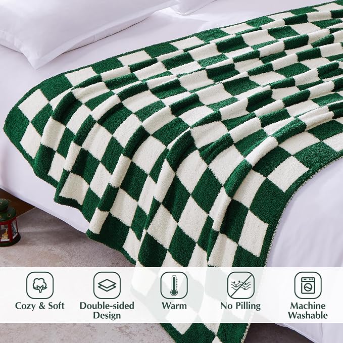 WRENSONGE Soft Checkered Throw Blanket for Couch-Cozy Warm Knitted Blankets | Lightweight Warm Fluffy Decor for Women, Mom, Her & Girls, Sofa, Chair, Bed, 50x70in, Avocado Green