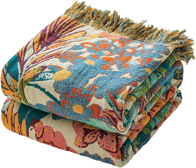 MSGKV Boho Throw Blanket for Bed Couch Twin Size Cotton Vine Blanket 60"x80" Couch Muslin Summer Breathable Lightweight Farmhouse Blankets for All Seasons Home Decor