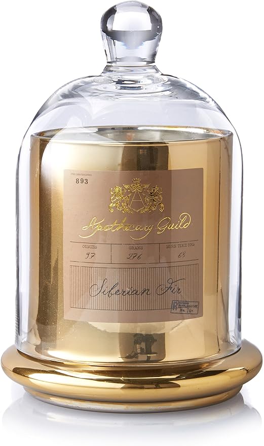 Zodax Apothecary Guild Scented Candle Jar w/Glass Dome Medium Gold Siberian Fir