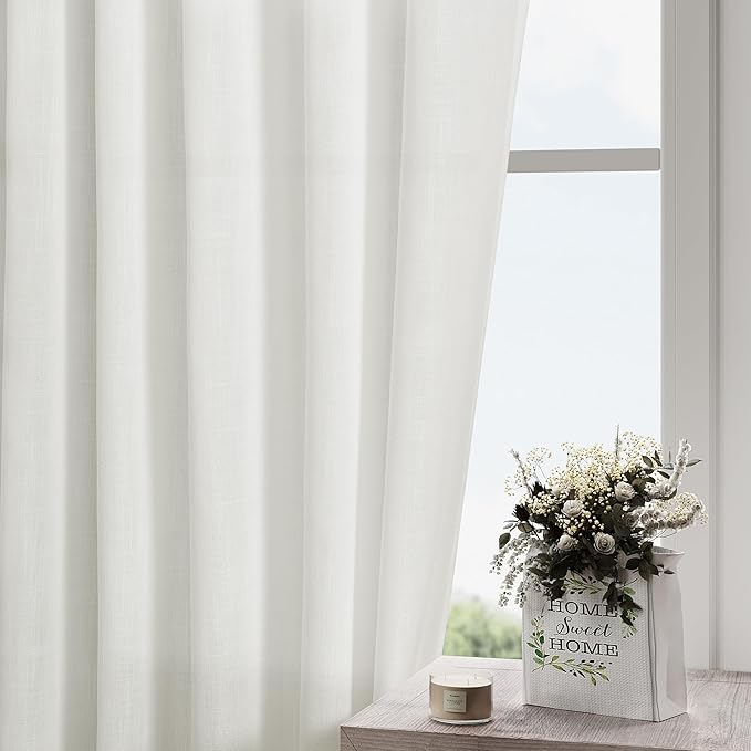 Nanspring Linen Curtains 84 Inch Length 2 Panels Set,Ivory - Back Tab Pocket Flax Linen Cotton Textured Curtains for Living Room Dining Room Cream White Natural Light Filtering Window Drapes 52X84